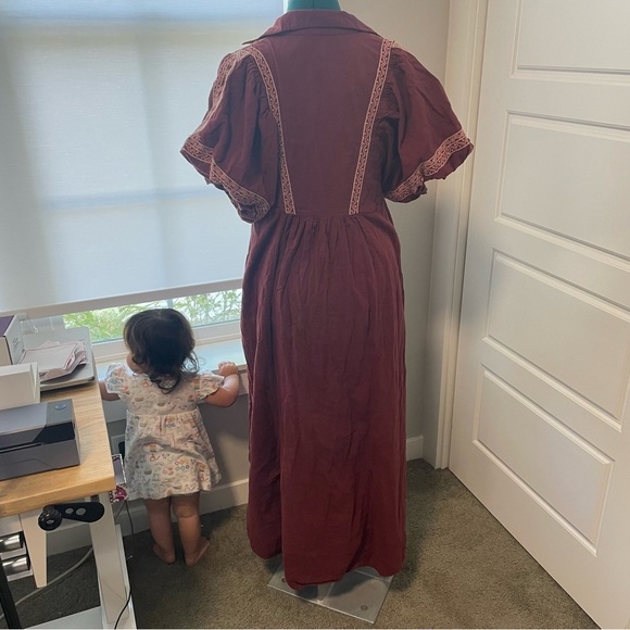 Free People Samantha Embroidered Puff Sleeve Button Front Maxi Dress Medium - Picture 14 of 16